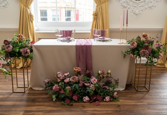 Head Table Inspiration at Somerset House Halifax. A stunning backdrop which combines the Old with the New for your Special Day.